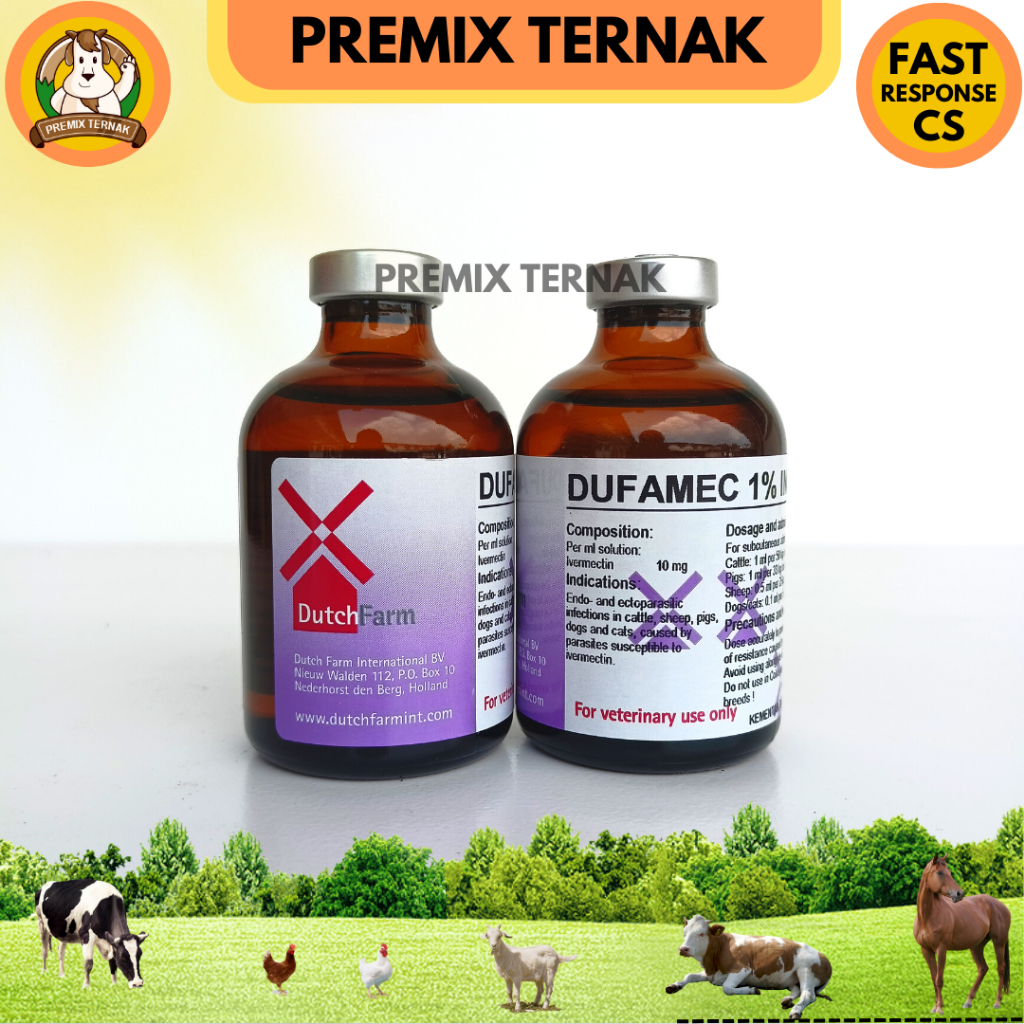 DUFAMEC 1% INJ 50 ml - Obat Cacing Kutu Kudis Scabies Ampuh Seperti Intermectin Inj