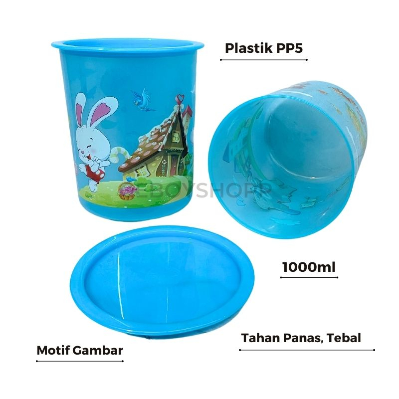 Toples Kue / Food Container / Toples Bulat Plastik Gambar 1Kg Foodgrade PP5