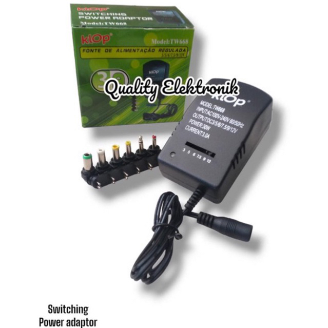 SWITCHING POWER ADAPTOR 3A DENGAN KONEKTOR MULTI DAN VOLT BISA DIATUR MERK KLOP