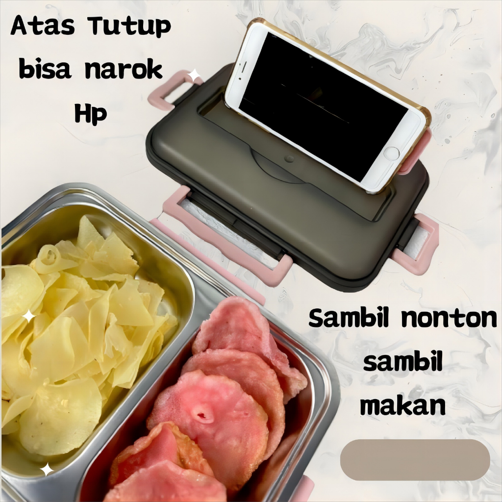 Kotak Makan Stainless Steel 304 - 2 SEKAT - 3 WARNA Tahan Suhu Tempat Makan Lunch Box Anti Karat