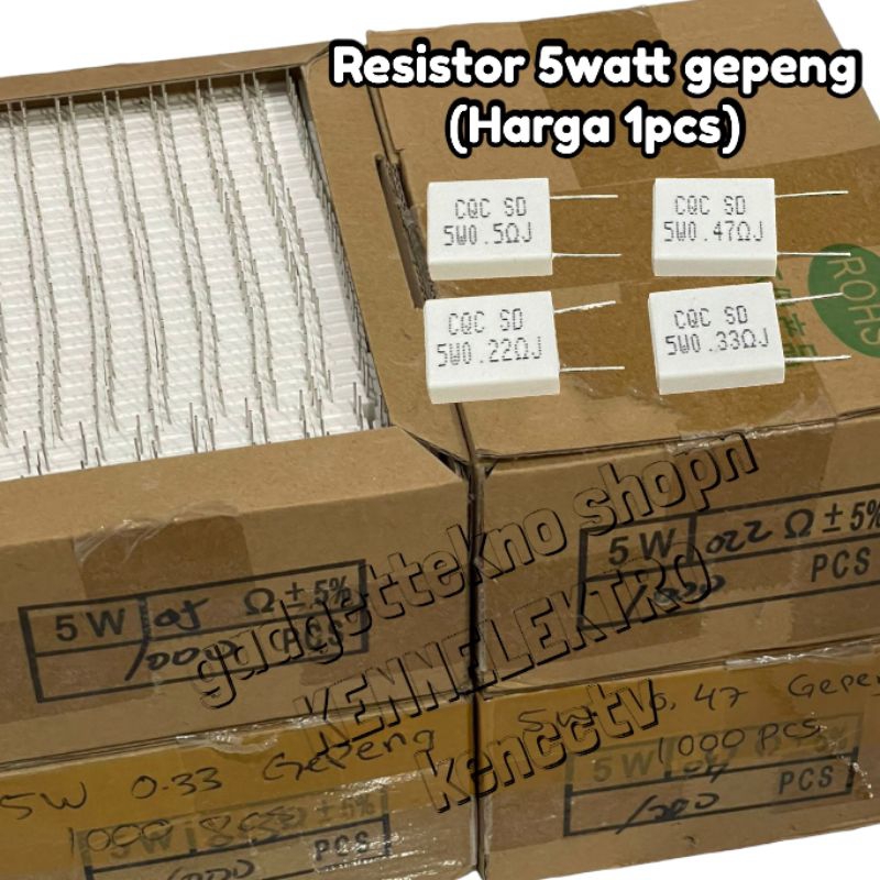 resistor 5watt gepeng varian ukuran