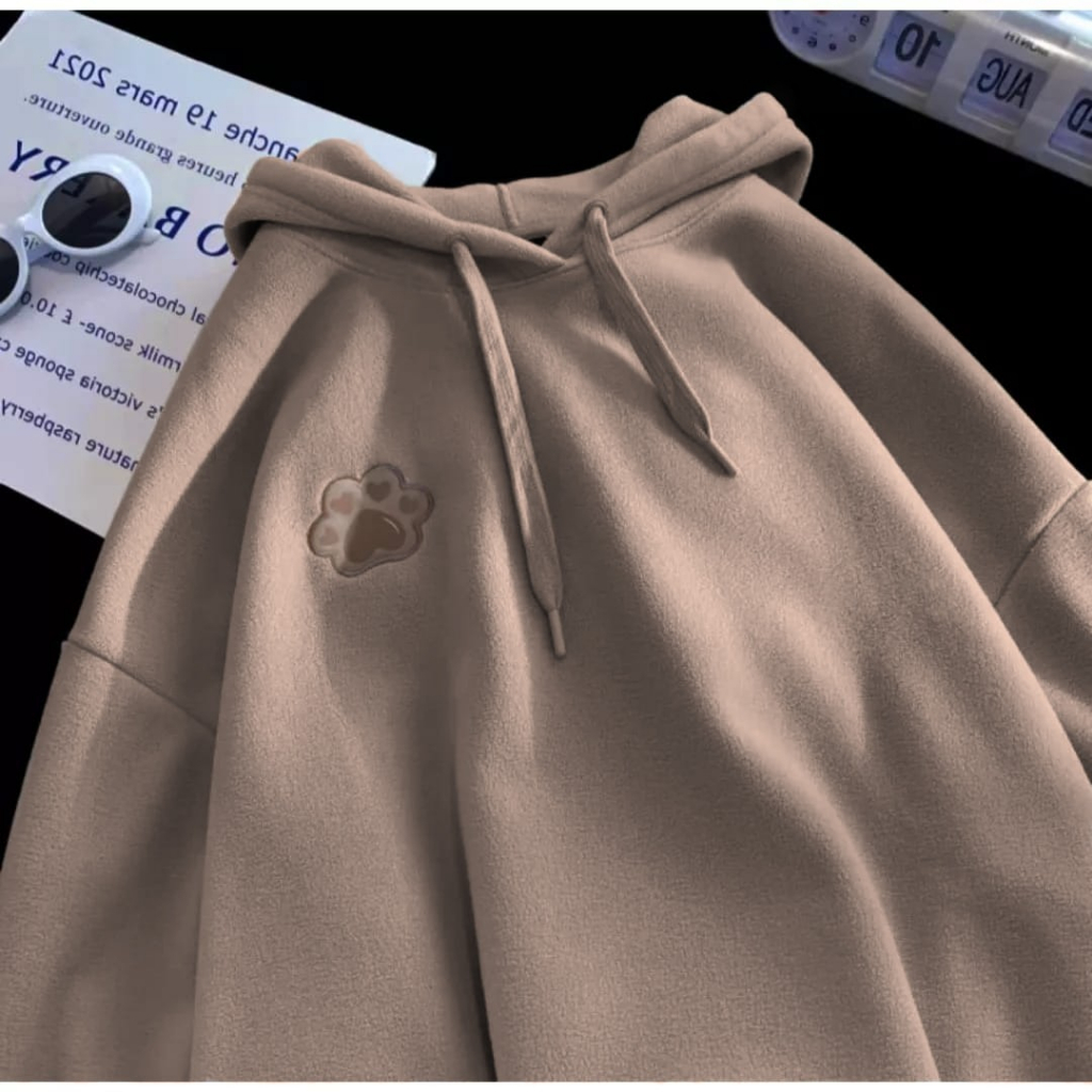 SWEATER HOODIE OVERSIZE / XXL FOOTS BORDIER SWEATER HOODIE WANITA FLEECE TEBAL