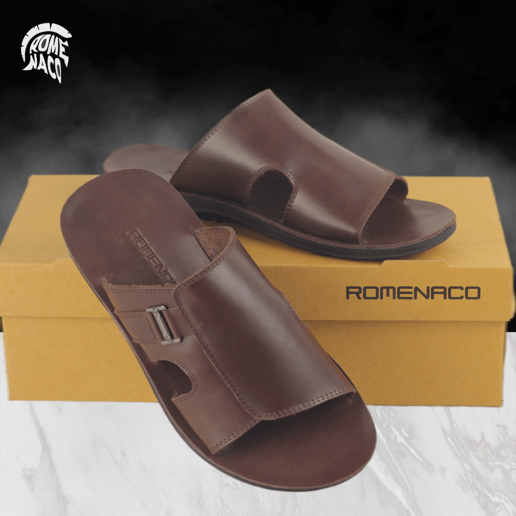 ROMENACO R138  Sandal Pria Maroon Kulit Asli Sapi