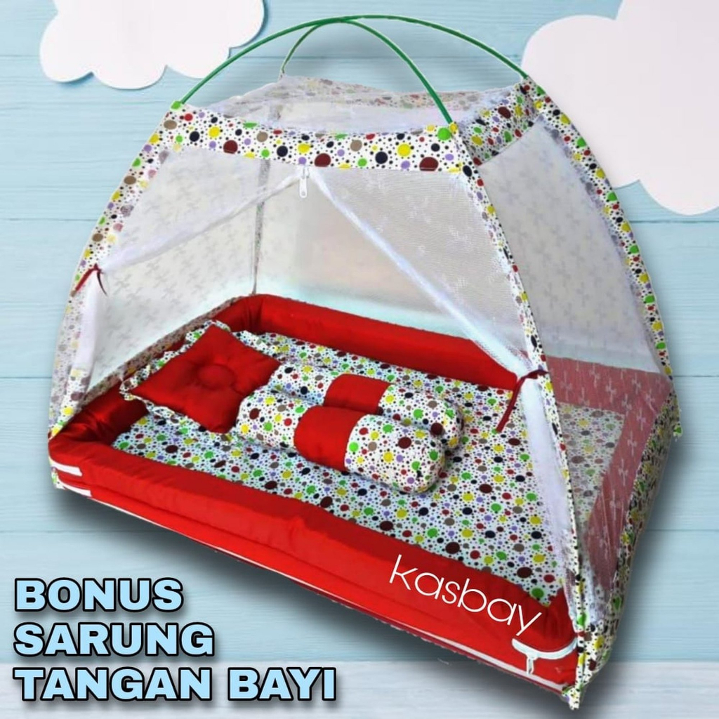 KASUR BAYI KELAMBU/TEMPAT TIDUR BAYI SET LENGKAP BONUS SARUNG TANGAN BAYI PREMIUM