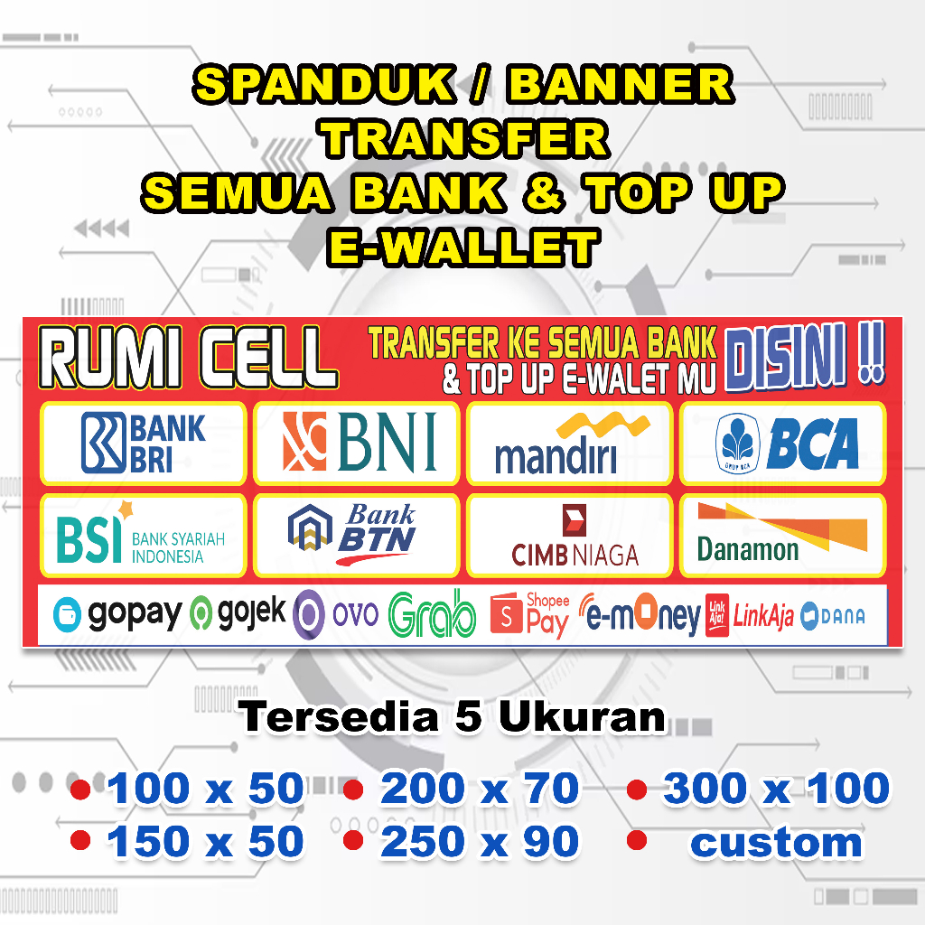 Spanduk / Banner Transfer Semua Bank, Spanduk Agen Bank Trasnfer, Spanduk Konter, Spanduk Top Up Ewa