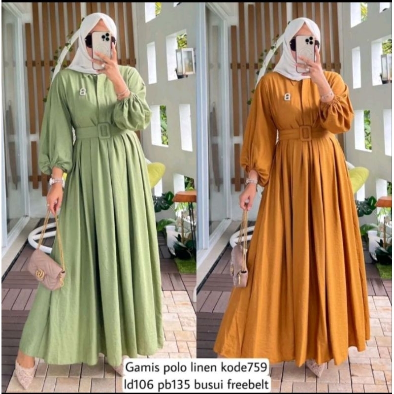 gamis polo linen terbaru/gamis polo linen premium/razita dres terbaru