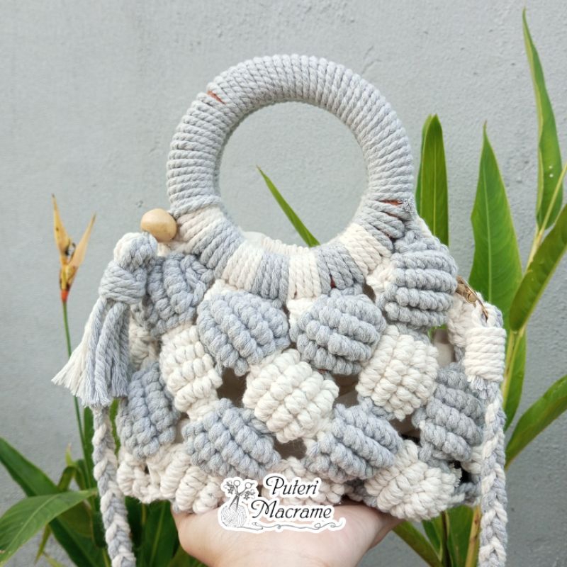 Macrame Bubble Bag, Macrame Shell Bag (Puluhan Variasi Warna)