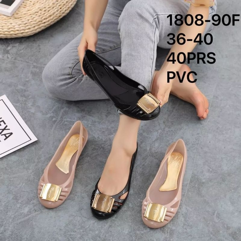 Flatshoes Jelly Wanita Import Slop Flat Glossy Fashion Model Terbaru 1808-1