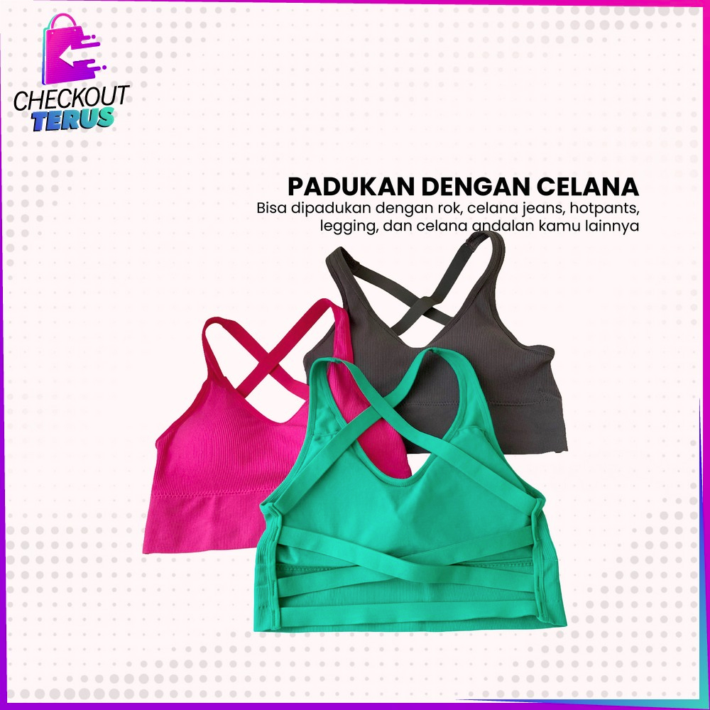 CT P308 Tank Top Bra Wanita Olahraga Tanpa Kawat Korean Style Tengtop Sport Bra dengan Busa Crop Top Fashion Street