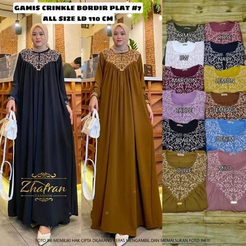 Fashion Muslim Gamis FATINA dan CLARISSA bordir Maxy dress crinkle airflow bordiran premium terlaris gamis lebaran pesta terbaru