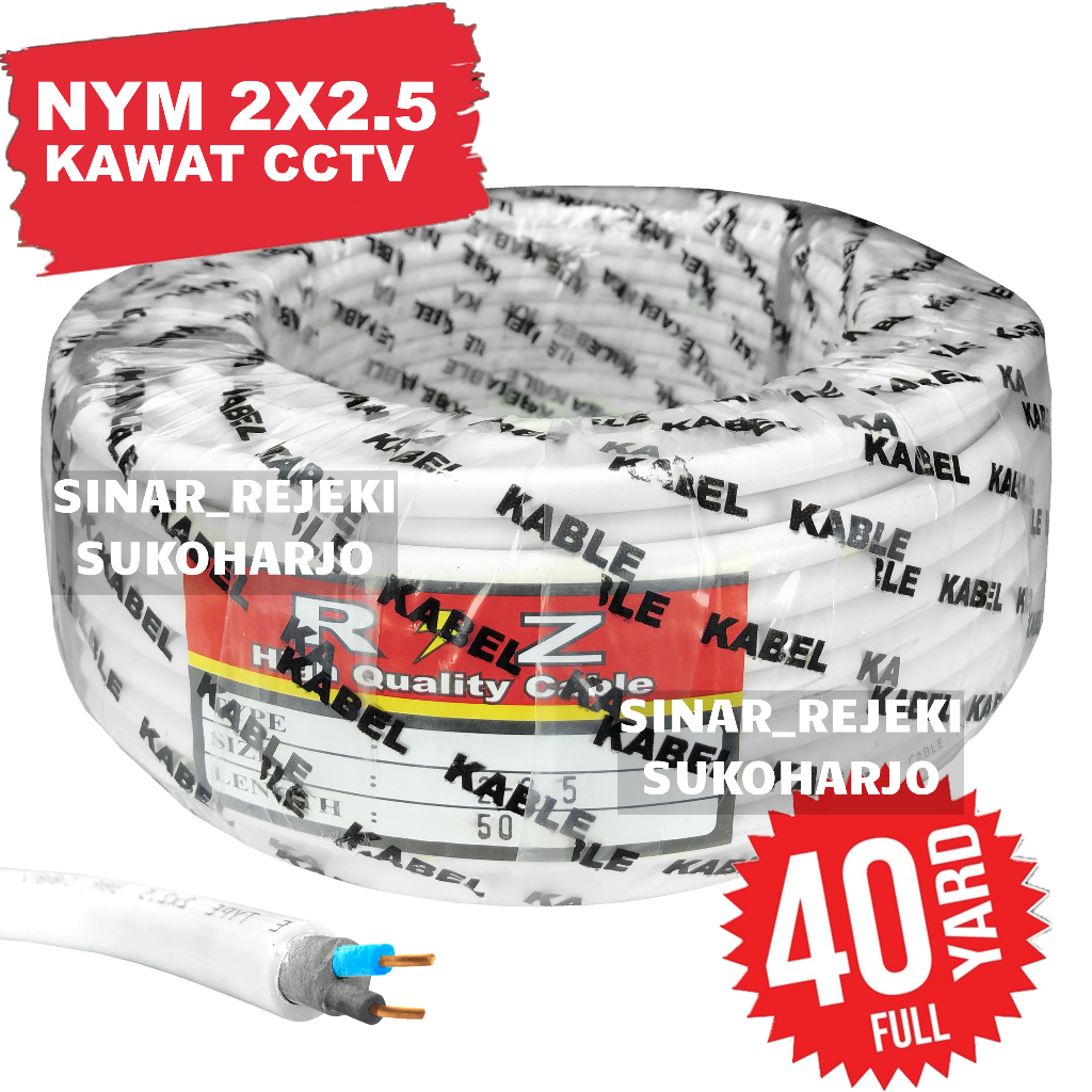 Kabel Listrik NYM 2X2.5 40 YARD FULL Kabel NYM Polos 2X2,5 2 X 2,5 ROLL