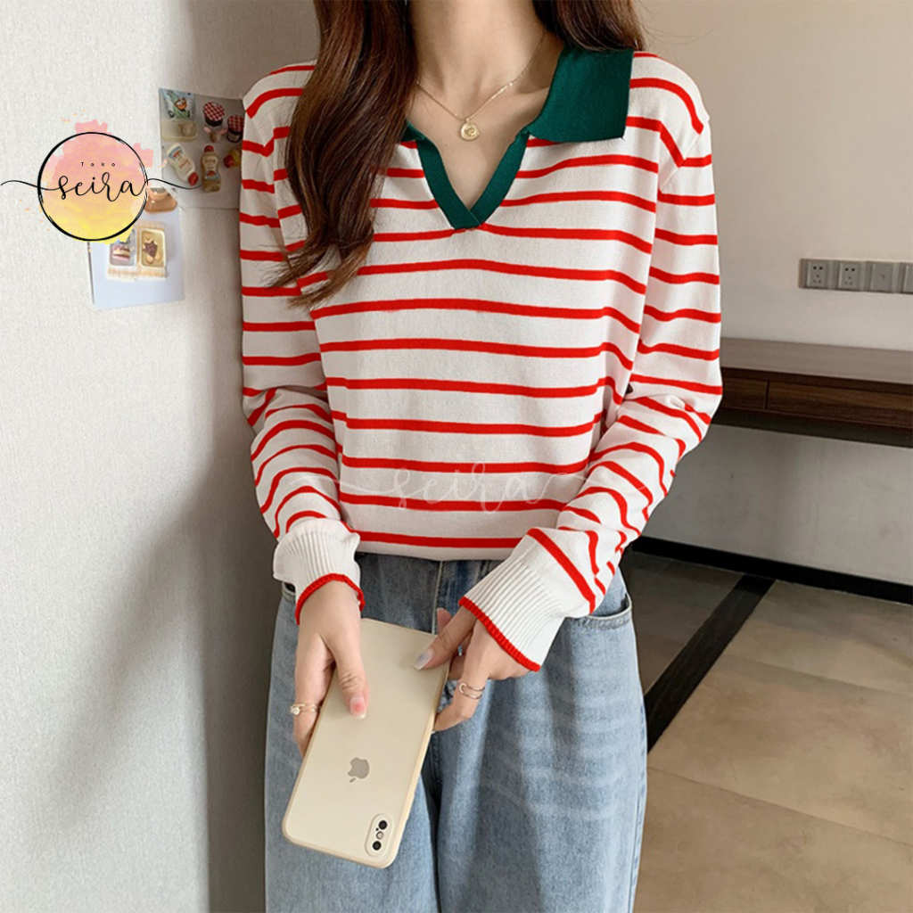 [BISA COD] Knitwear Onnie Thania Knite Blaster / Sweater Korea Bergaris / Knitwear Sweater Crop Rajut Sweater Bergaris Baju Rajut Import Crop Top Lengan Panjang