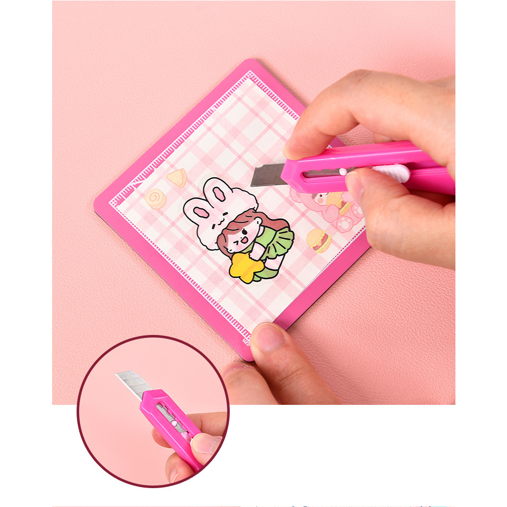 1 SET ALAT JOURNALING MOTIF KARTUN MOMO FREE BOX STICKER CUTTER CUTTING PAD SHOVEL (PERATA STIKER) @banyak