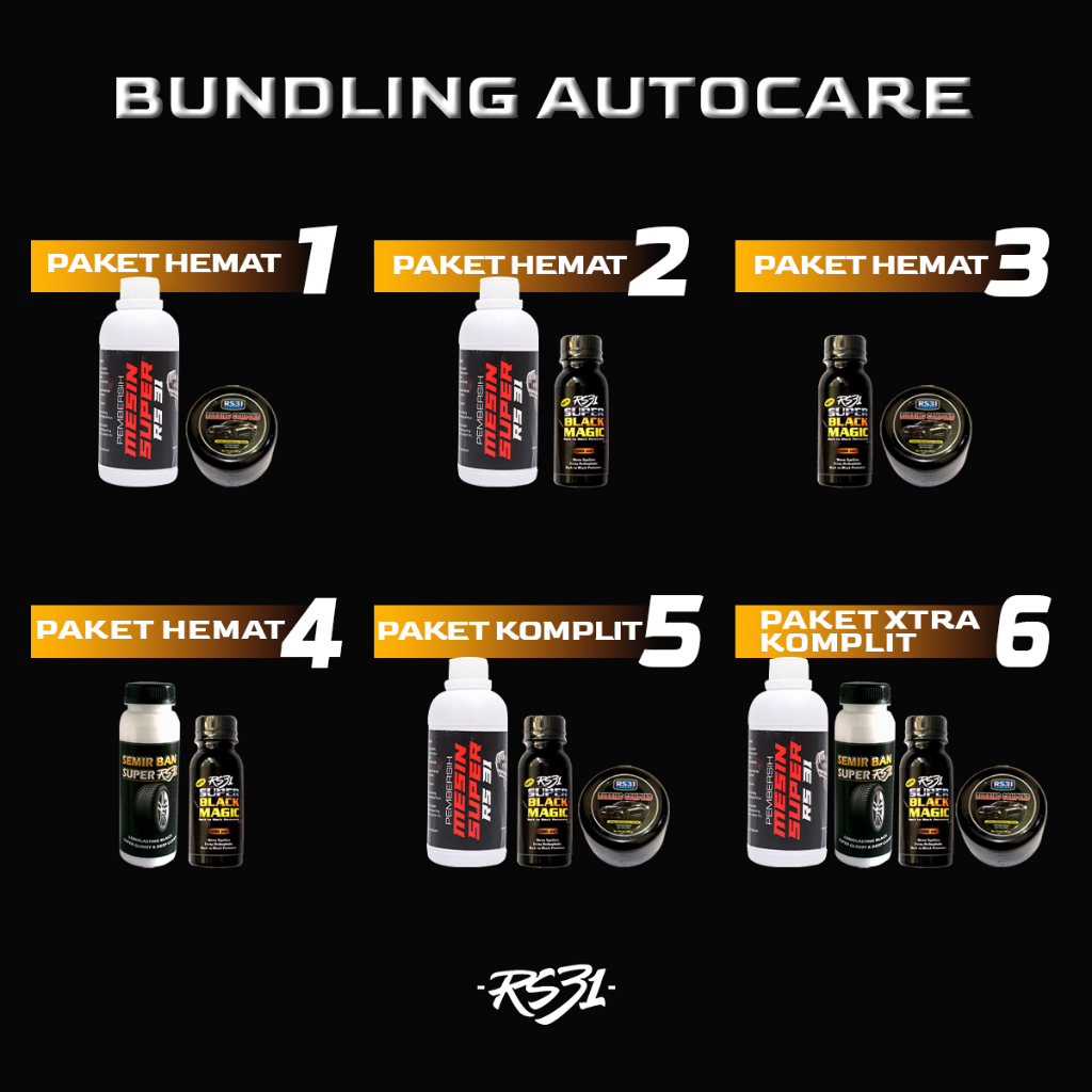 BUNDLING 2in1 AUTOCARE RS31 | Pembersih Kerak Mesin, Penghitam Plastik Dashboard, Body Kasar/Doff, Kompon Penghilang Baret Halus, Body Kendaraan, Motor, Mobil