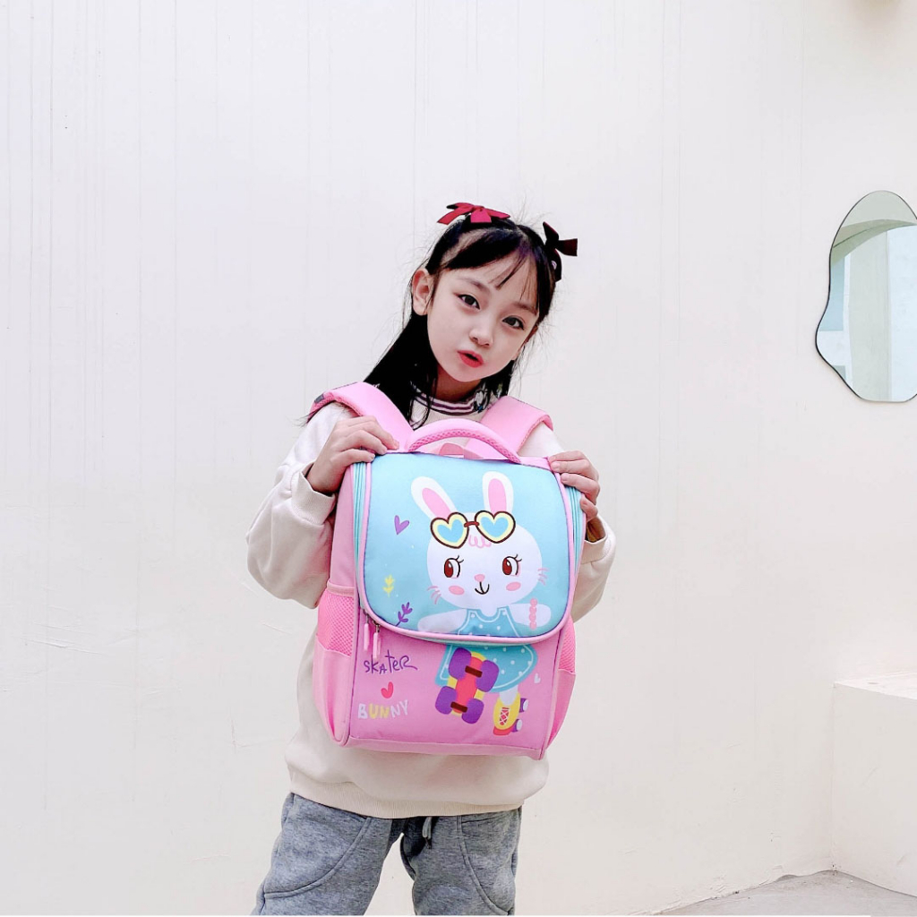 (COD) D295  Tas Anak Ransel Sekolah  Premium Import biru pink lucu