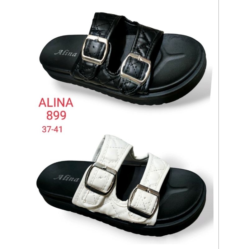 sandal alina 899 ban dua gesper silver sandal jelly wanita