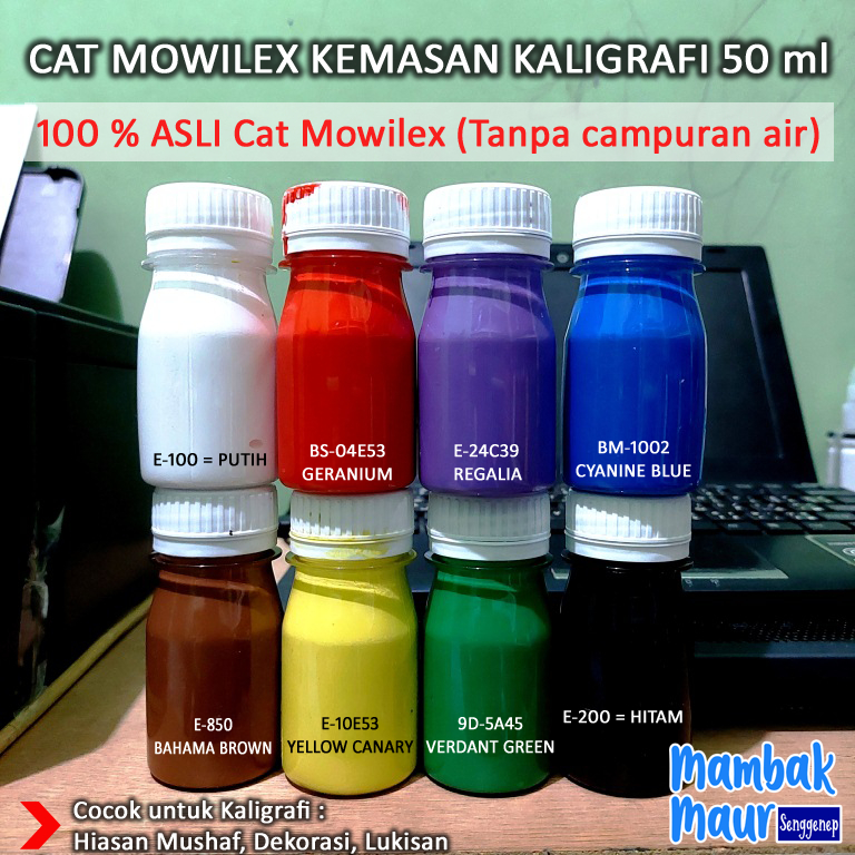 Cat Akrilik 100% Mowilex untuk Lukis Kaligrafi Dekorasi Hiasan Mushaf Ukuran Botol 50 ml