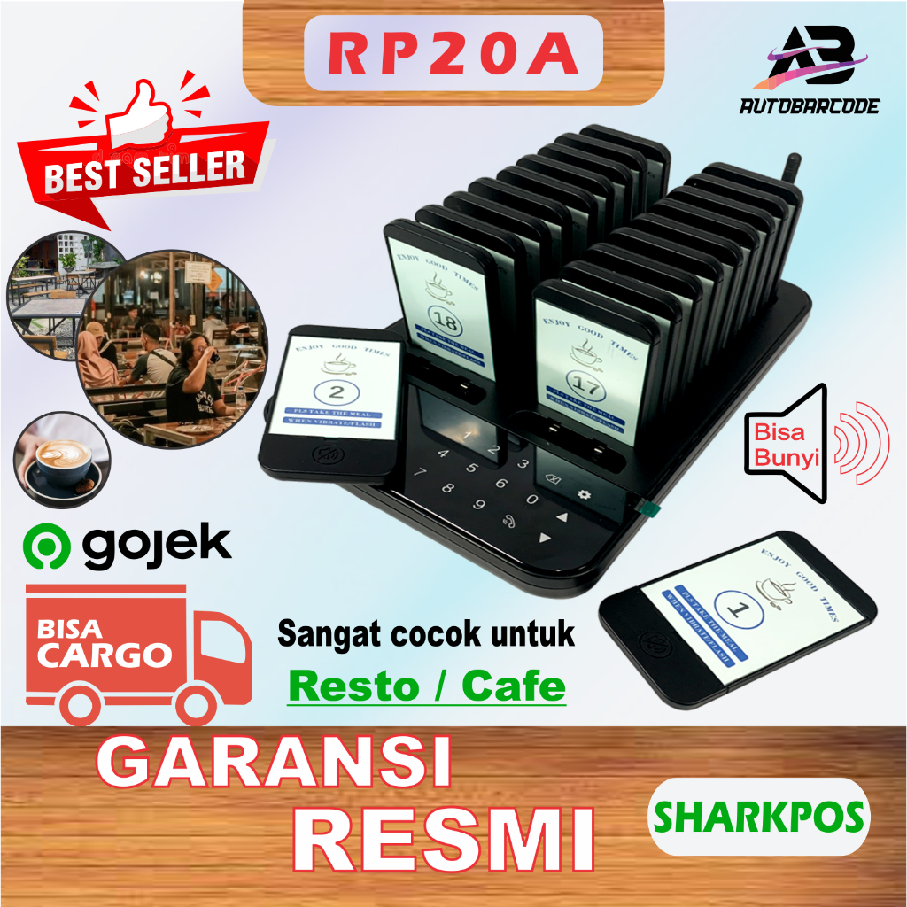 Mesin Antrian Restoran / Resto Cafe Sharkpos RP20A Popular Wireless Guest Paging System Antri Kasir Alarm Bunyi - Hitam RP 20A