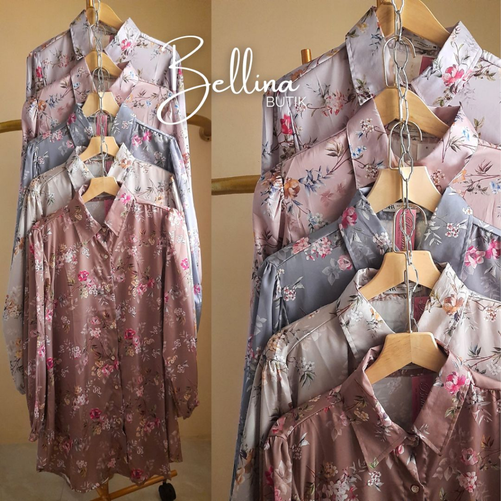 Kemeja Armani Silk motif bunga kecil - Blus Kantor Wanita