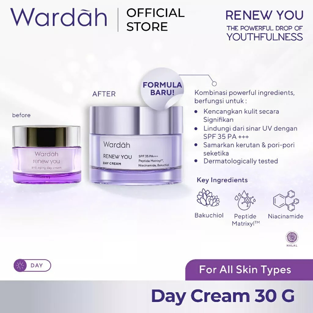Wardah Renew You Series Anti Aging | Anti keriput | Day Night Cream Facial Wash Serum