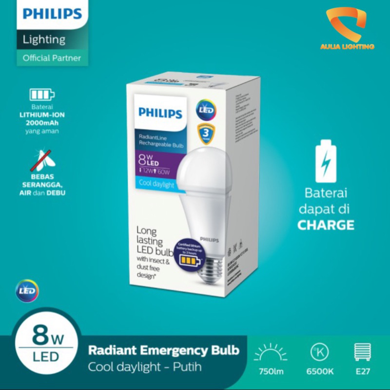 Philips Radiantline Emergency LEDBulb 8W E27 6500K 230V Putih