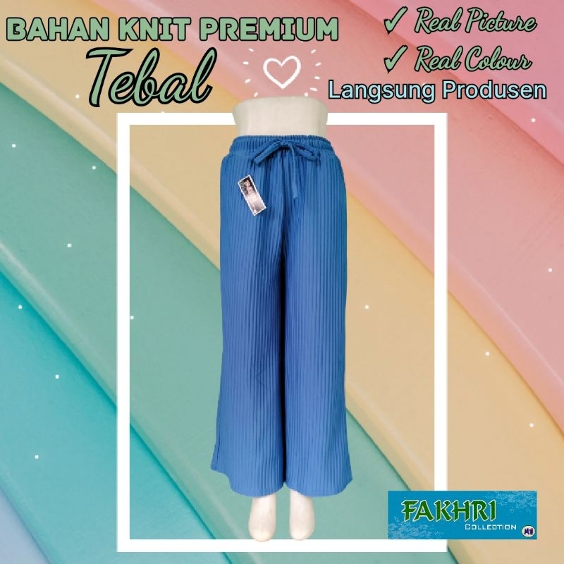 CELANA KULOT WANITA WARNA BIRU DENIM BAHAN KNIT IMPOR BAGUS BERKUALITAS TREND WANITA