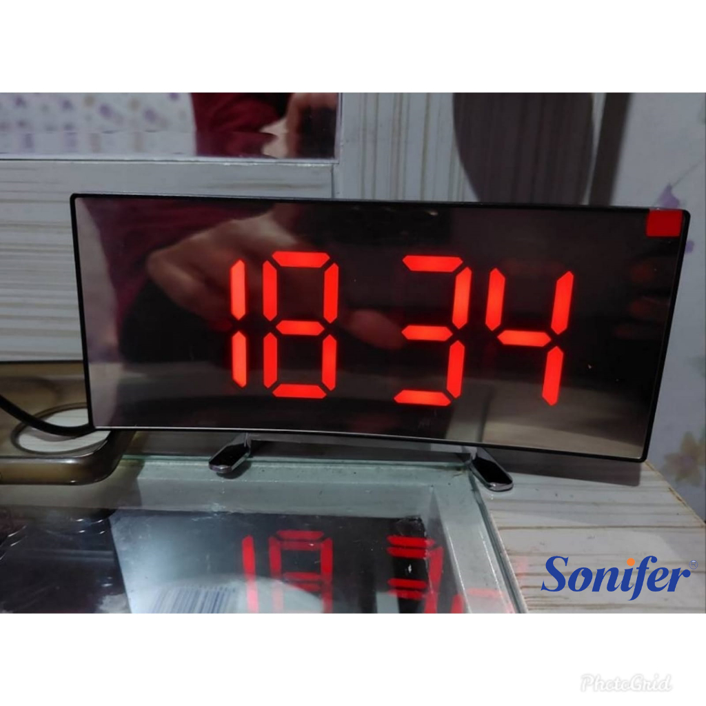 Jam Meja Digital Melengkung Mirror Alarm Clock SONIFER