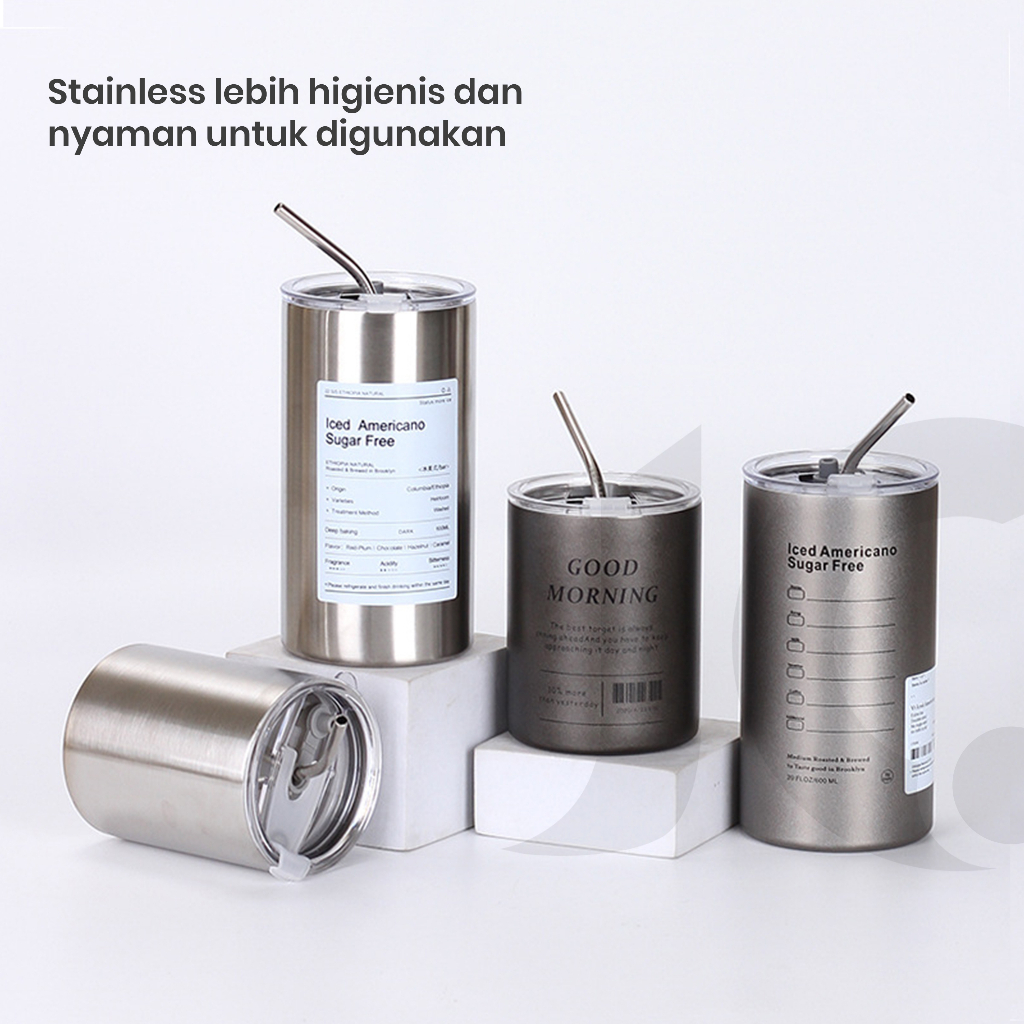 TUMBLER KOPI COFFEE MUG DOUBLE WALL STAINLESS STRAW KOREA RH-7