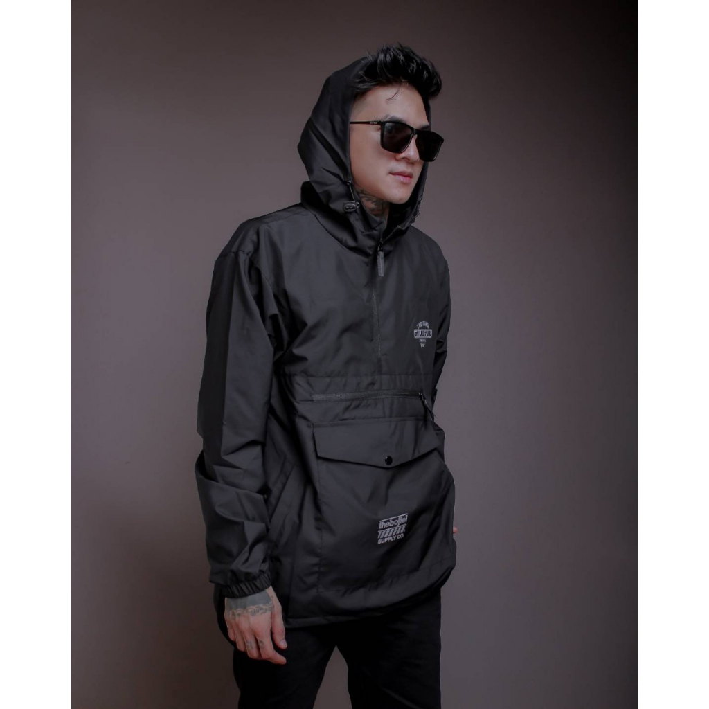 The Bojiel Black Jaket Cougle Simple Jaket Parasut Jaket Outdoor Jaket Cagoule JNK