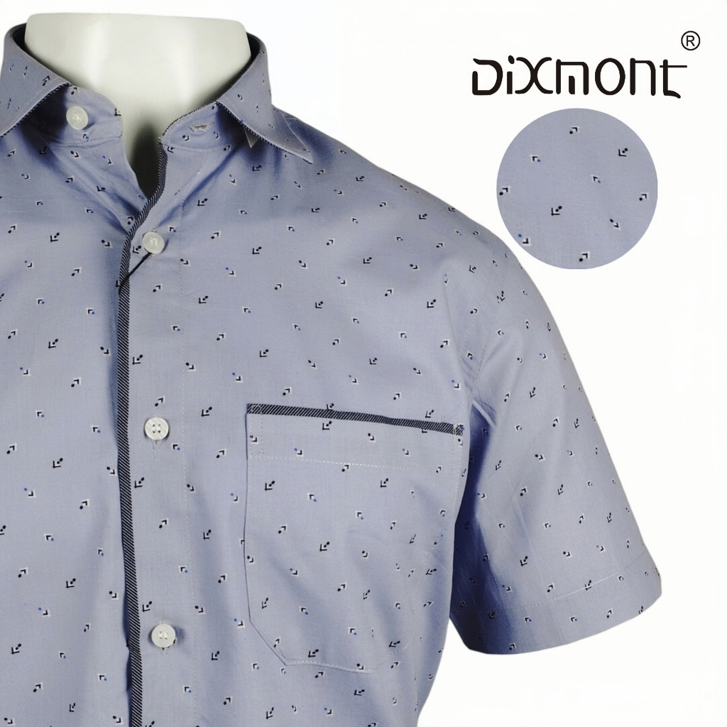 Dixmont Kemeja Pria Basic Formal Motif Lengan Pendek Hem MS00223