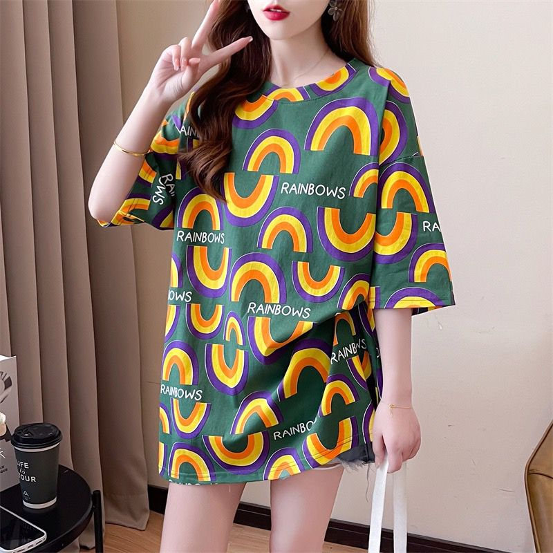 THISTLE - Oversize Tee Tshirt Wanita Model Longgar Motif Rainbow Full Print NEW