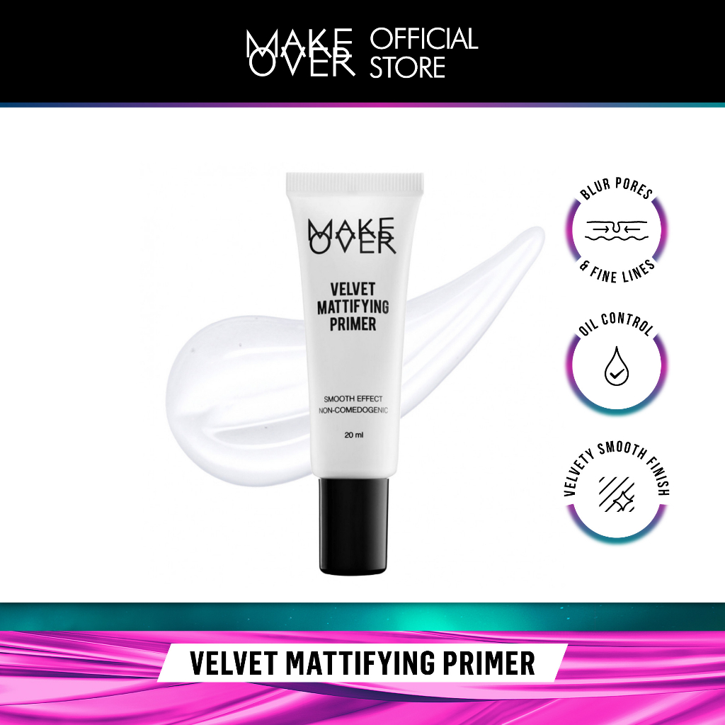 MAKE OVER Velvet Mattifying Primer - Primer matte mengecilkan pori oil-control cocok kulit berminyak tidak berwarna membuat makeup lebih tahan lama base makeup non-comedogenic