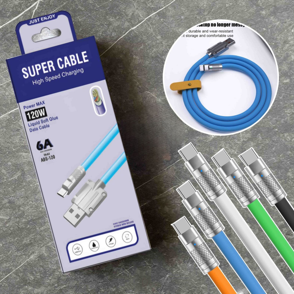 Kabel Data / Charger Micro USB / Type C / Lightning Fast Charging 120W 6A Bahan Silikon Tebal
