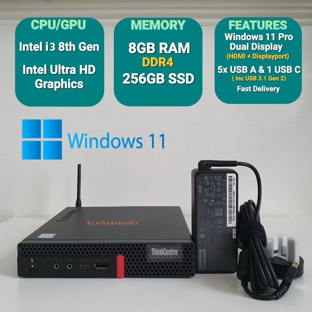 Win 11 Pro Ori - Mini Pc / Tiny PC Lenovo Thinkcentre M720Q Ultra Mini i3 Gen8 lengkap Bluetooth WIF