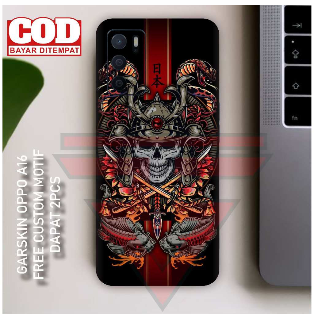 COD SKIN STICKER OPPO A16 // GARSKIN HP OPPO A16 MOTIF SKULL FREE CUSTOM MOTIF ISI 2PCS