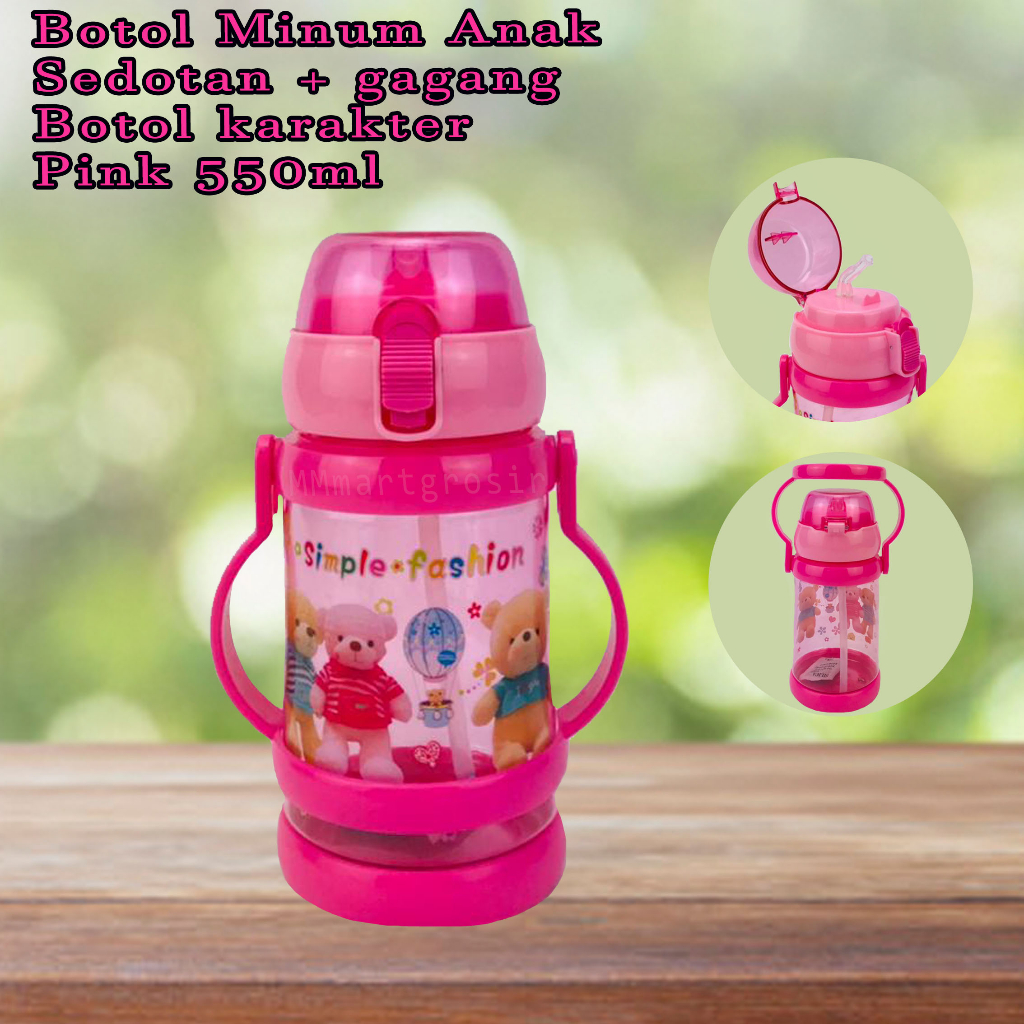 Botol Minum Anak / Botol Sedotan &amp; Gagang / Botol Karakter / 550ml