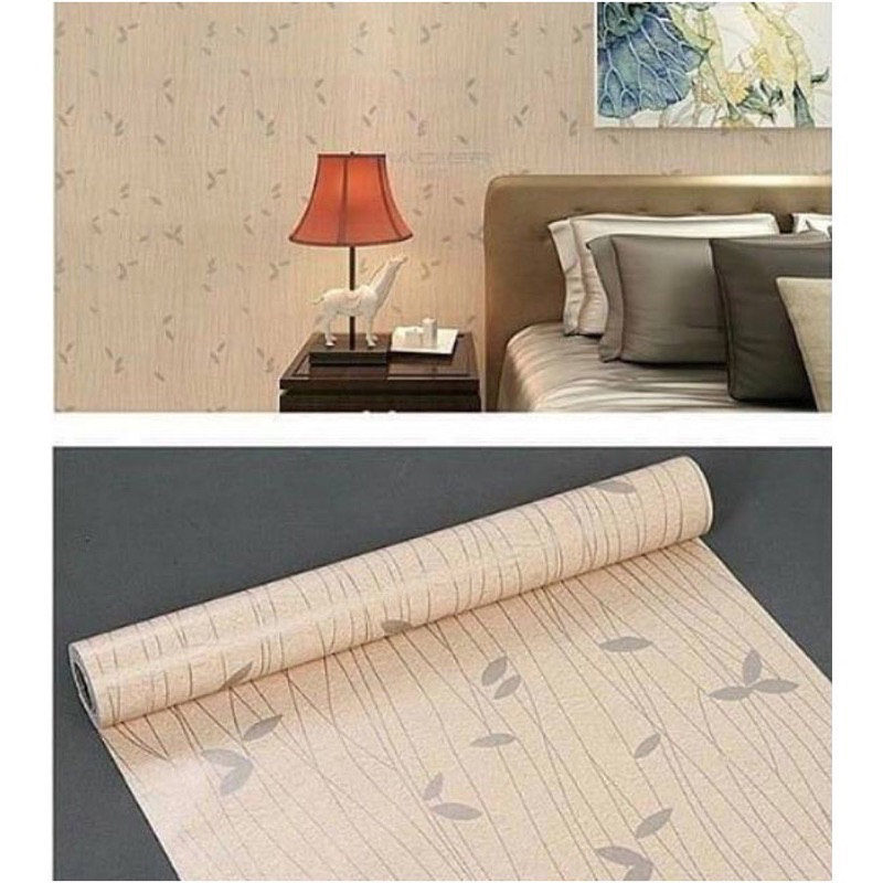 ‼️READY‼️WALLPAPER STICKER SHABBY - WALLPAPER STICKER DINDING SIZE 45CM X 10M MOTIF CREAM DAUN SILVER