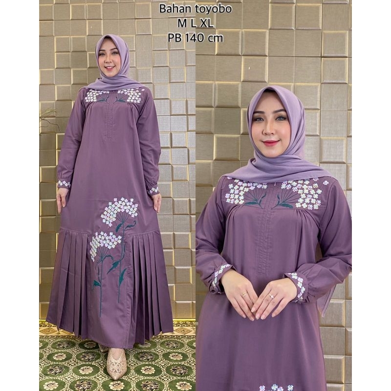 Zaja - Baju Gamis Aminah Series Bahan Katun Polos &amp; Bordir Mewah Terbaru Dengan Desain Menawan &amp; Elegant Busana Muslim Perempuan Dewasa Terbaru /gamis katun polos mewah / gamis murah / dress muslim toyobo bordir kasual dan trendy fashion muslim