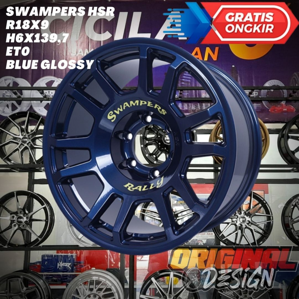 Velg Original HSR Swampers Ring 18 R18 Lebar 9 Baut 6 Et 0 Blue Glossy