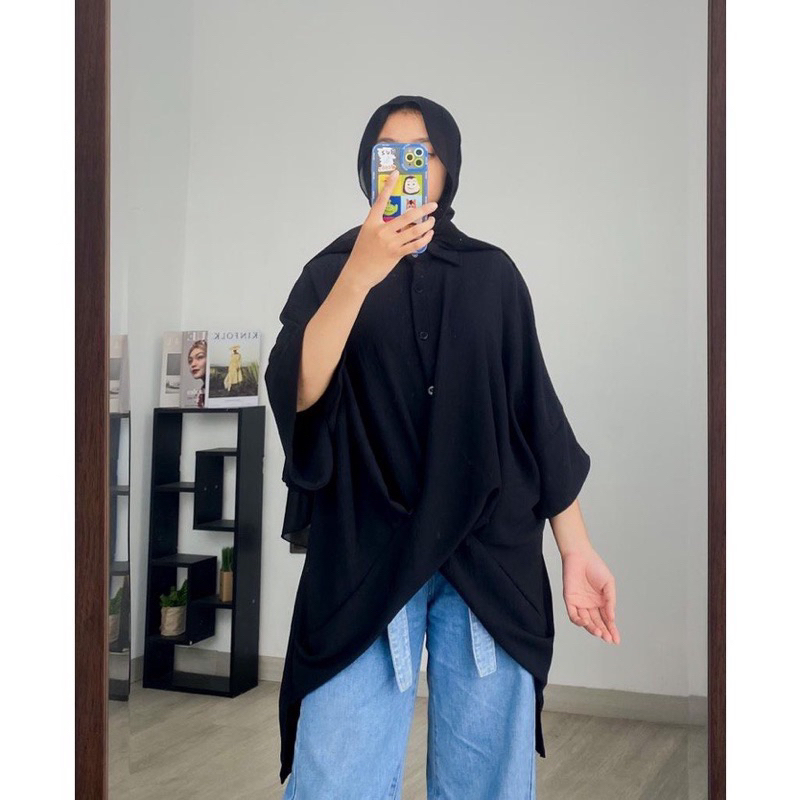 Blouse Crincle Oversize Kemeja Batwing Jumbo Atasan Wanita Crinkle Bigsize