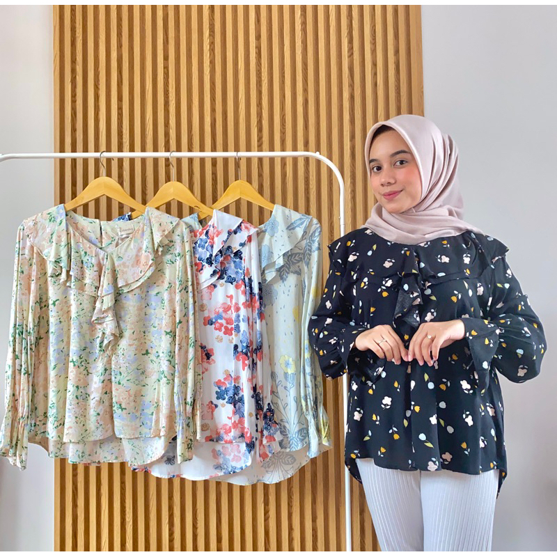 Blouse Rayon Motif Atasan kemeja rayon motif Atasan blouse bunga