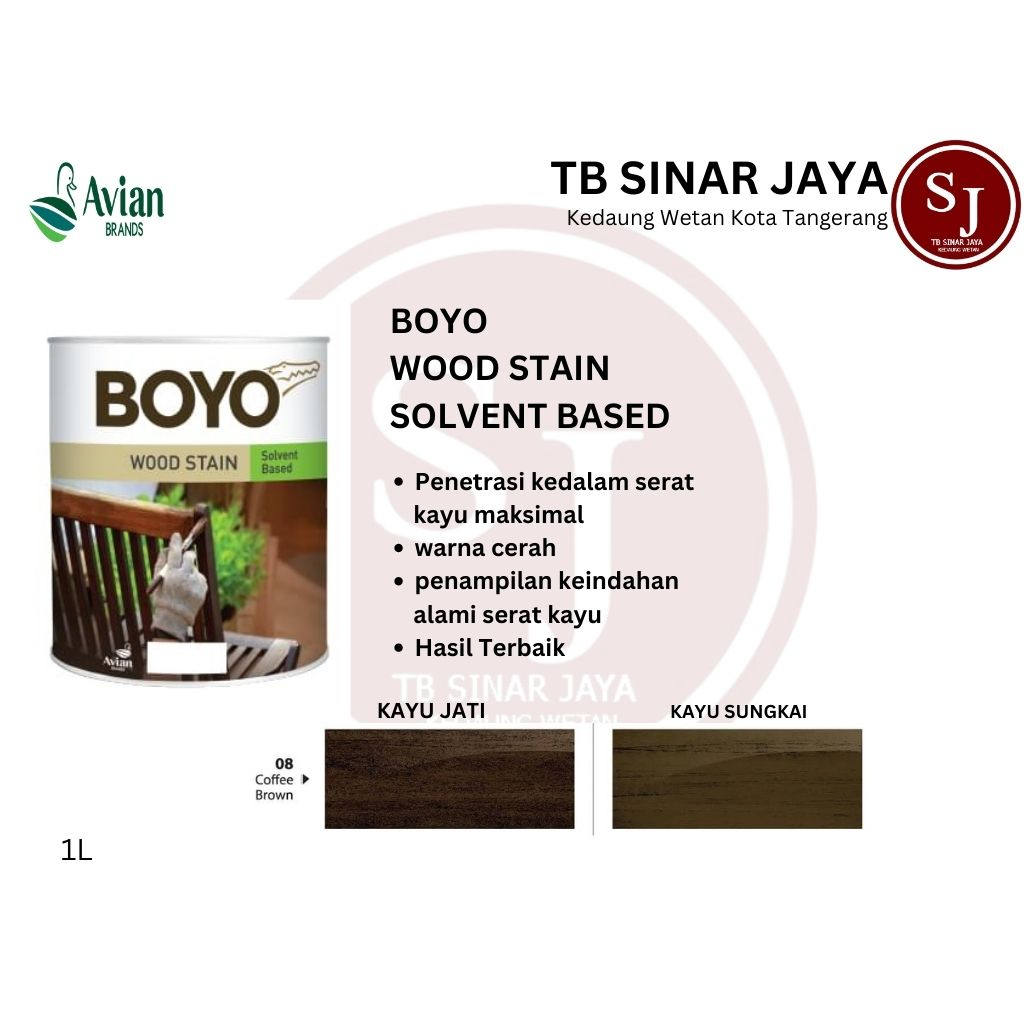 BOYO WOOD STAIN CAT KAYU PILITUR SOLVENT BASE  BASED AVIAN THINER 1KG - 08 COFFE BROWN