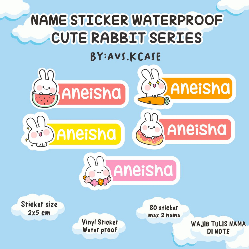 

STIKER NAMA CUTE RABBIT SERIES WATERPROOF