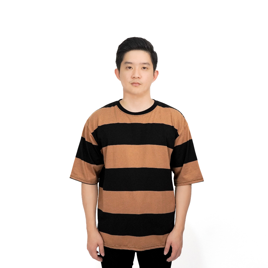Kaos Pria Oversize T-Shirt Oversize Bazzo Stripe Salur Cotton Lengan Pendek