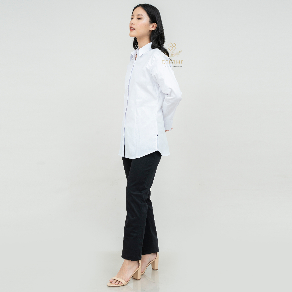 Dibihi Shirt Kemeja Putih Polos Wanita Lengan Panjang Bahan Katun Stretch