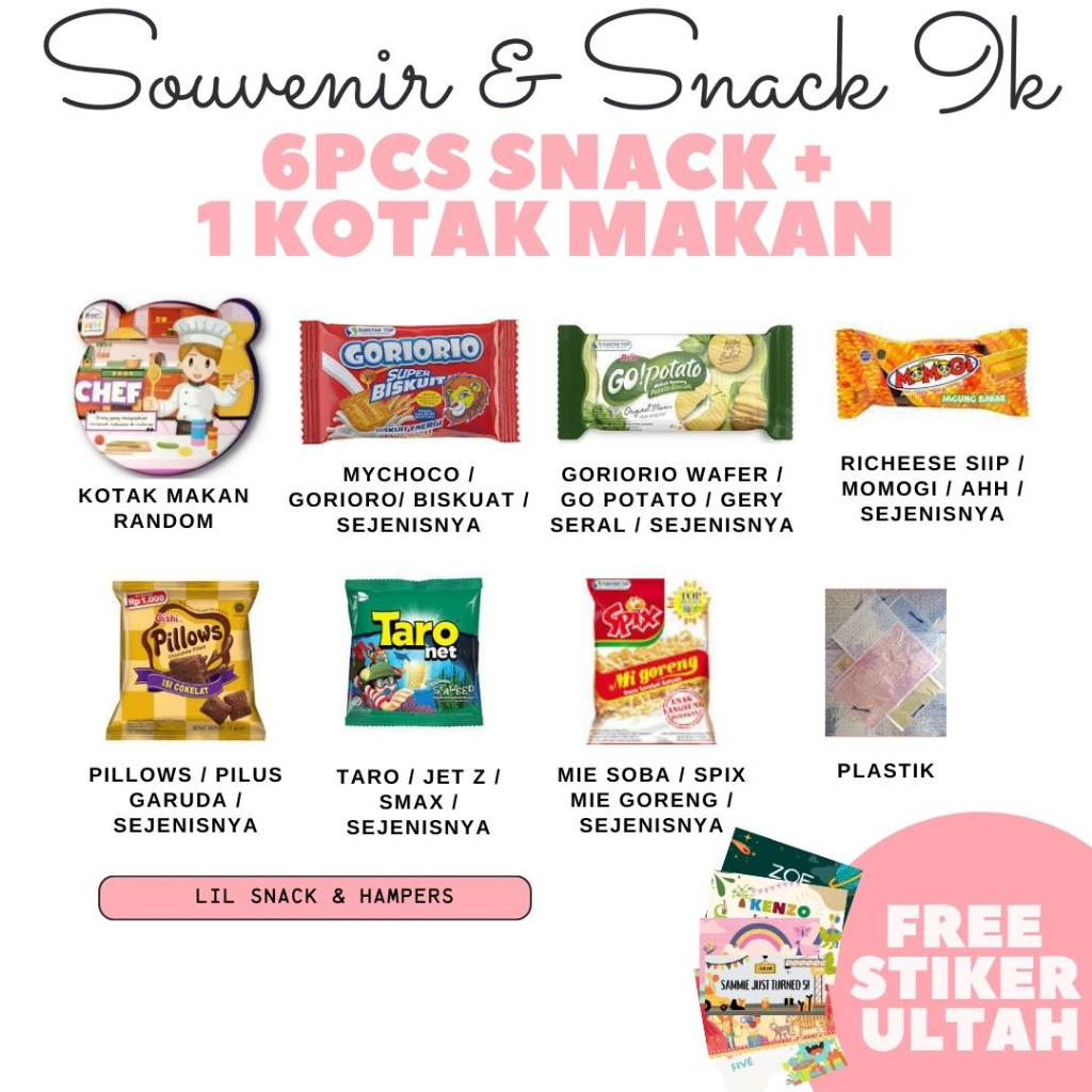 

LILSNACK - Paket Snack dan Souvenir Kotak Makan Ulang Tahun Anak Murah - Paket Snack Kotak Makan 9 Ribu