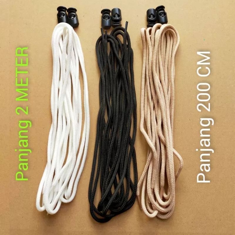 Sepasang Tali Sepatu Bulat Panjang 200Cm 150Cm 120Cm Warna Hitam, Putih, Cream, Cokelat, Tan, Abu Untuk Sepatu Sport, Casual, PDL PDH, Sneakers, Pantofel