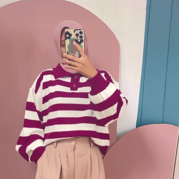 SWEATER RAJUT CORLA OVERSIZE MOTIP POLET TERBARU/ATASAN RAJUT WANITA KOREAN STYILE