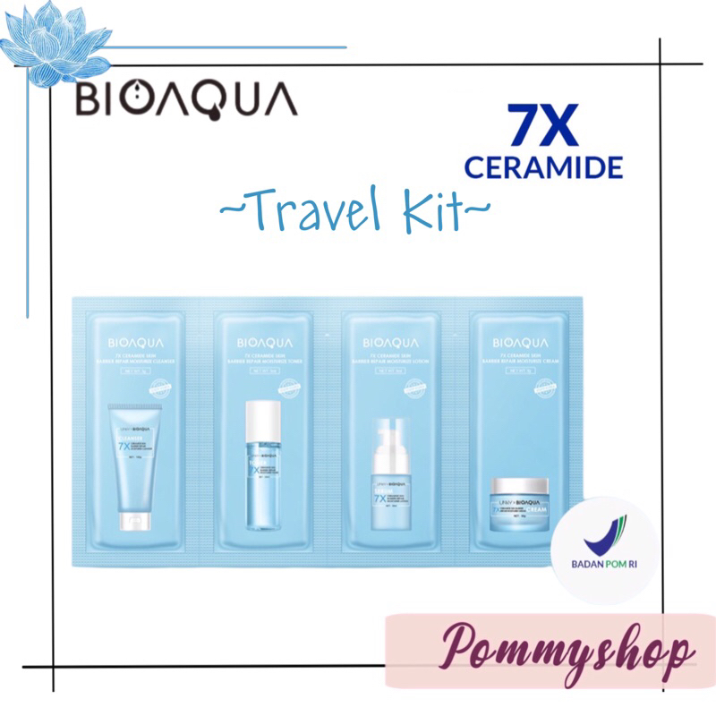 Bioaqua 7X Ceramide Skin Barrier Repair Moisturizer Travel Kit Skincare Paket With Cleanser 3g + Toner 3ml + Emulsion 3ml + Cream 3g