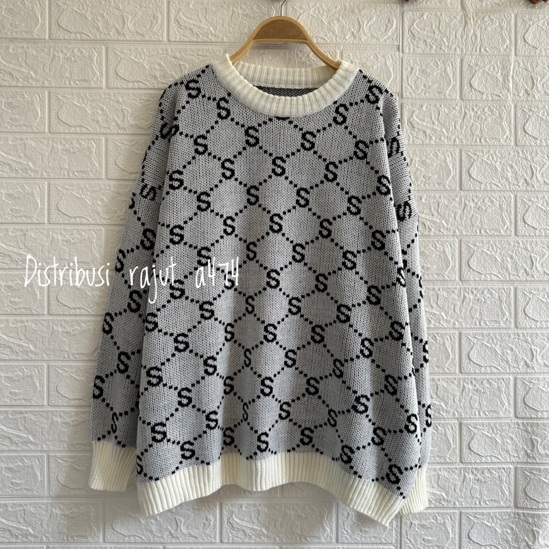 SWEATER RAJUT BLOUSE BANGKOK  BIG SIZE SWEATER RAJUT OVERSIZE  MOTIF WANITA LENGAN PANJANG